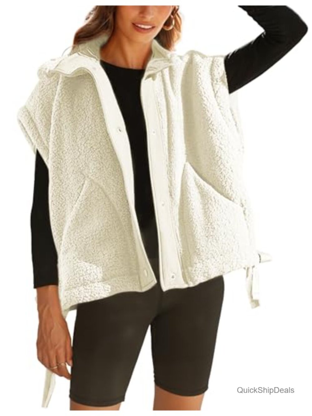 Oversized Fleece Vest Faux Fur Sherpa Gilet Sleeveless Button Front